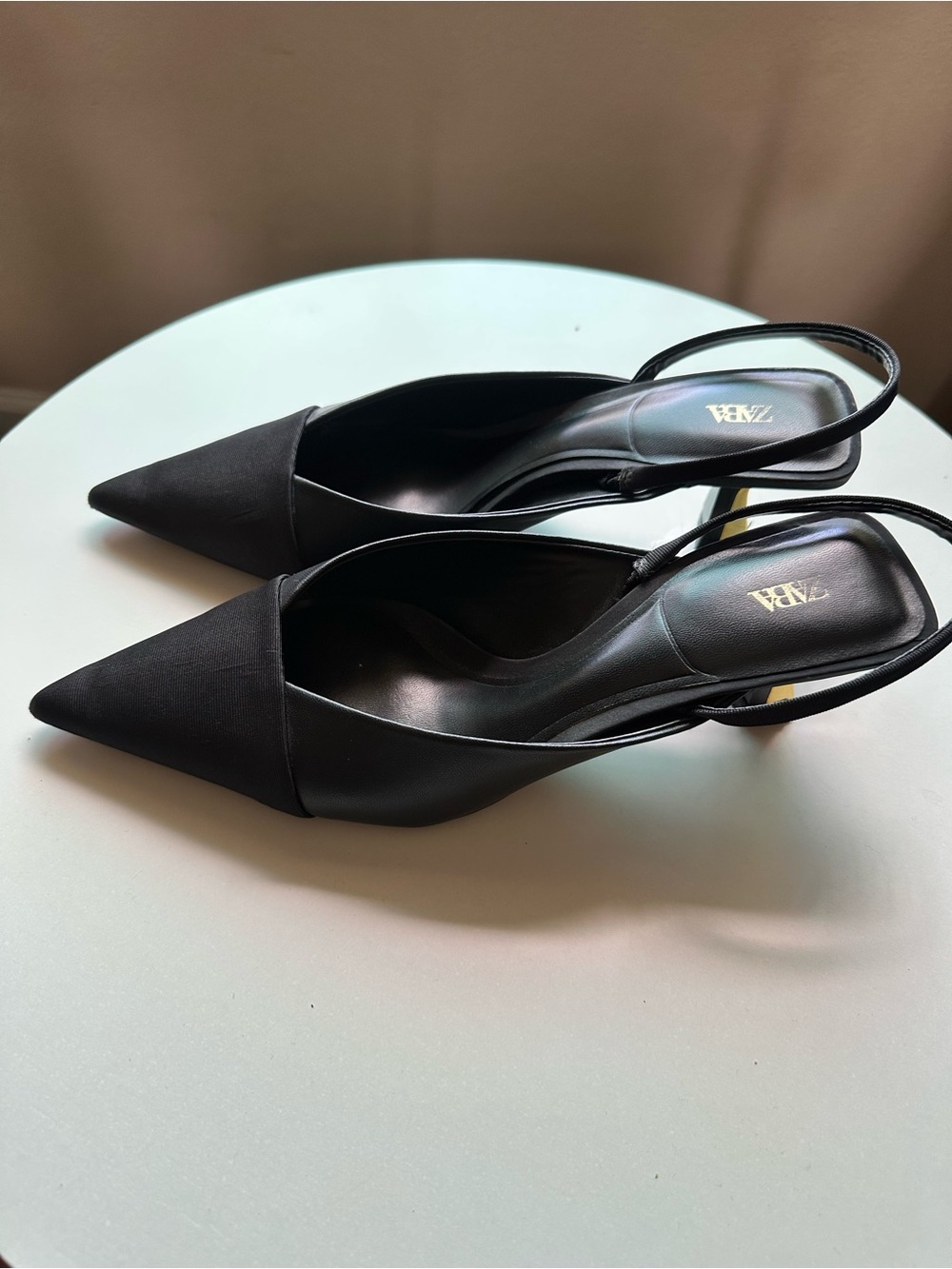 Zara Black Pointed Slingback Pumps